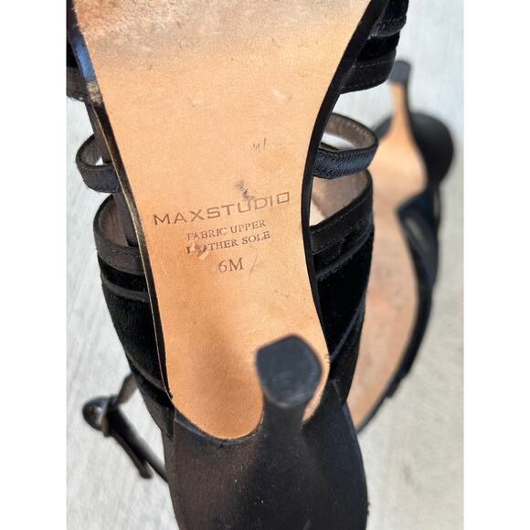 Max Studio Slip On Black Fabric Leather Ankle Strappy Sandal Heel Shoe Size 6M - Picture 8 of 9